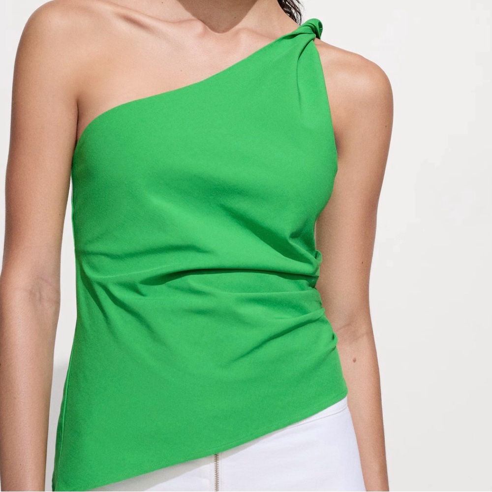 Mango Asymmetric One-Shoulder Knot Tank Top - Green
